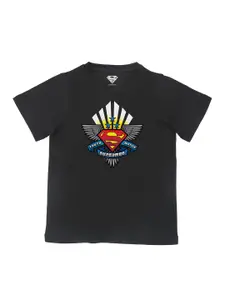 Superman Boys Black Superman Printed  Pure Cotton T-shirt