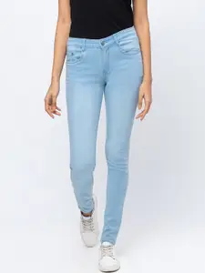 ZOLA Women Turquoise Blue Pure Denim Skinny Fit Jeans
