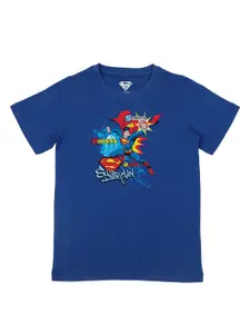 Superman Boys Blue Printed V-Neck Raw Edge T-shirt