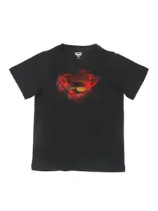 Superman Boys Black Superman Graphic Printed Cotton Pure Cotton T-shirt