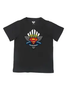 Superman Boys Black Superman Printed Pure Cotton T-shirt