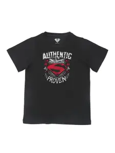 Superman Boys Black   Printed Applique T-shirt