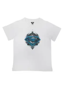 Superman Boys White Superman Printed Pure Cotton T-shirt