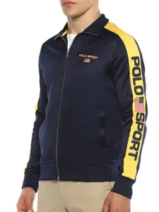 Polo Ralph Lauren Men Navy Blue Colourblocked Longline Sporty Jacket with Embroidered