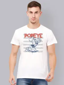 Free Authority Men White Popeye Featured Graphic Printed Round Neck T shirt