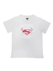 Superman Boys White Superman Printed Round Neck Pure Cotton T-shirt