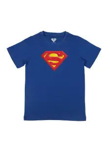 Superman Boys Blue Printed V-Neck Applique T-shirt