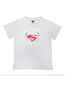 Superman Boys White Superman Printed Applique T-shirt
