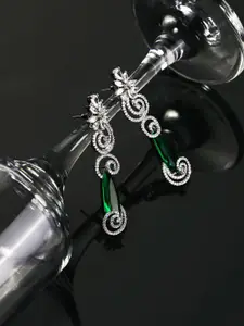 Priyaasi Silver-Plated & Green Contemporary Drop Earrings
