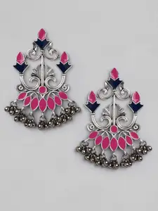 Rubans Silver-Plated & Pink Enameled Classic Drop Earrings