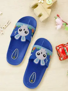 Yellow Bee Girls Blue & White Printed Bunny Rubber Sliders