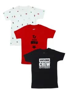 Crunchy Fashion Boys White  Red  Black Typography 3 Printed Pure Cotton T-shirt
