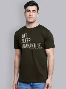 Free Authority Men Olive Typography Printed T-shirt