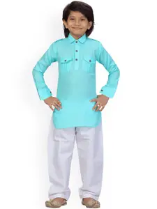 LITTLE MAFIA BY Aarika Boys Turquoise Blue Pure Cotton Kurta with Pyjamas