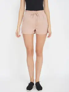 Oxolloxo Women Beige Mid-Rise Shorts With Tie-up Detail