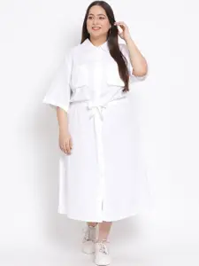Oxolloxo Women White Solid Midi Shirt Dress