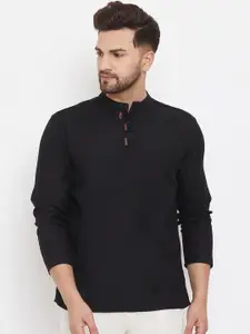 even Men Black Mandarin Collar Dobby Cotton Kurta
