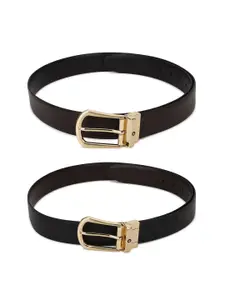 Louis Philippe Men Black Textured Set of 2 Leather Reversible Formal Belt
