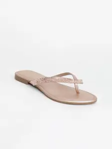 Vishudh Women Rose Gold Embellished T-Strap Flats