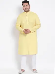 hangup plus Men Yellow & White Cotton Linen Kurta With Pyjamas