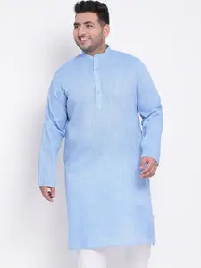 HANGUP PLUS Men Blue Solid Linen Kurta with Pajama Set