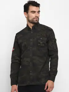 Royal Enfield Men Olive Green Camouflage Printed Casual Shirt