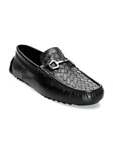 San Frissco Men Black Textured Leather Driving Shoes