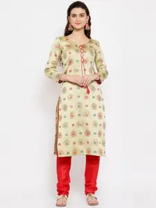 Me Lady Fashion Cream & Red Unstitched Dress Material