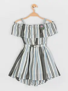 Peppermint Girls Blue Striped Off-Shoulder Fit & Flare Dress