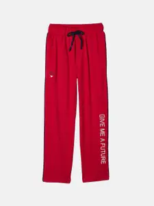 Monte Carlo Boys Red Solid Cotton Blend Track Pants
