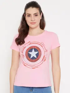 Marvel by Wear Your Mind Women Pink Printed Cotton T-shirt