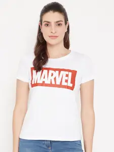 Marvel by Wear Your Mind Women White  Red Marvel Typography Pure Cotton T-shirt