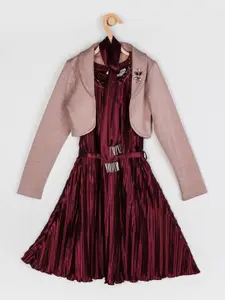 Peppermint Maroon & Beige Satin Dress