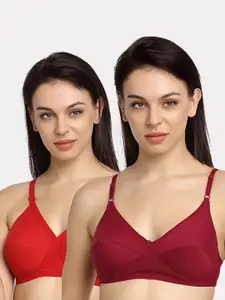 Friskers Red & Maroon Pack of 2 Everyday Bra Full Coverage