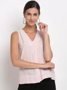 Bhaane Pink Striped A-Line Cotton Top
