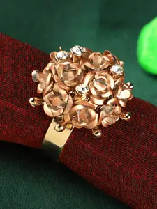 ANIKAS CREATION Gold-Plated Flower Design White Stone Studded Handcrafted Adjustable Finger Ring