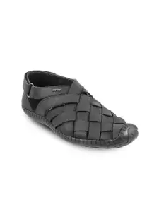 Mochi Men Black Leather Shoe-Style Sandals