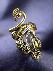 ANIKAS CREATION Gold-Plated Peacock Style Handcrafted Adjustable Finger Ring