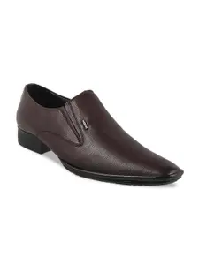 Mochi Men Maroon Textured Leather Formal Slip-Ons