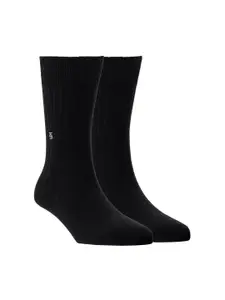 SockSoho Men Black Solid Calf-Length Socks