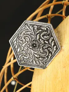 ANIKAS CREATION Oxidized Silver-Plated Geometric Shape Finger Ring