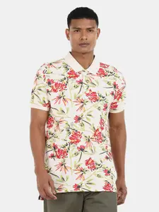 Aeropostale Men White Floral   Printed Polo Collar Tropical T-shirt