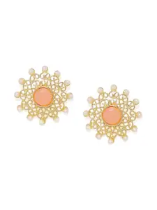 AccessHer Gold & Peach-Coloured Contemporary Studs Earrings