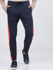 LOCOMOTIVE Men Navy Blue & Orange Colourblocked Slim-Fit Track Pants
