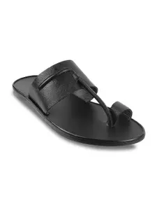 Mochi Men Black Ethnic Leather Comfort Sandals
