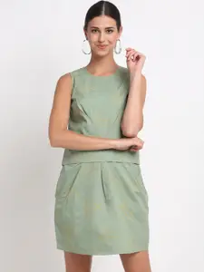 Bhaane Green Floral Embroidered Sheath Dress