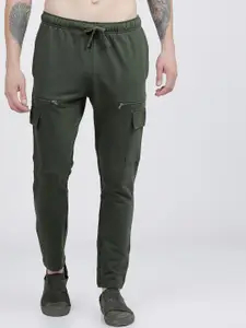 LOCOMOTIVE Men Olive Green Solid Slim-Fit Track Pants