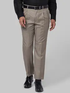 Park Avenue Men Beige Textured Pleated Formal Trousers