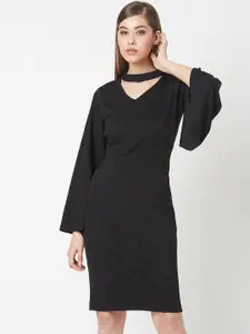 Miss Chase Black Choker Neck Crepe Sheath Party Dress