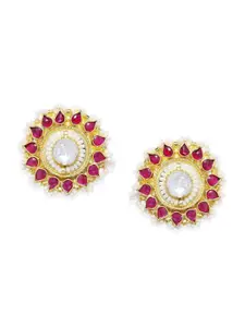 AccessHer Gold Circular Jadau Kundan & Ruby Studs Earrings